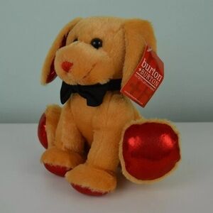 Burton + Burton Puppy Dog Plush Stuffed Animal Toy Tan Red Black Bow Tie Sitting